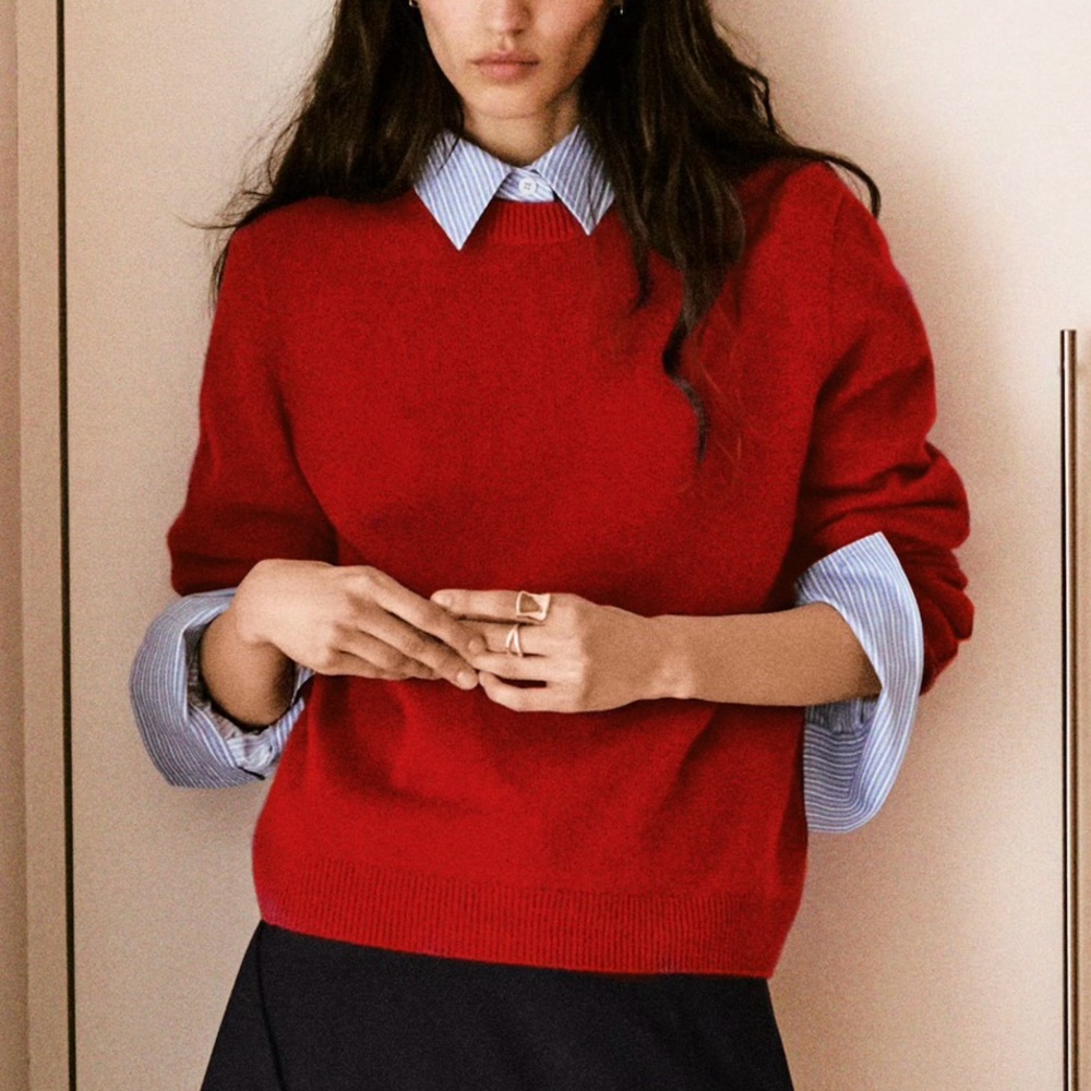 COS Boxy Boiled Wool Red Knit Sweater